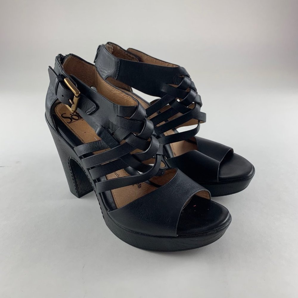 Sofft Black Leather Ohanna Platform Woven Peep Toe Sandals 1274001 US 8.5
